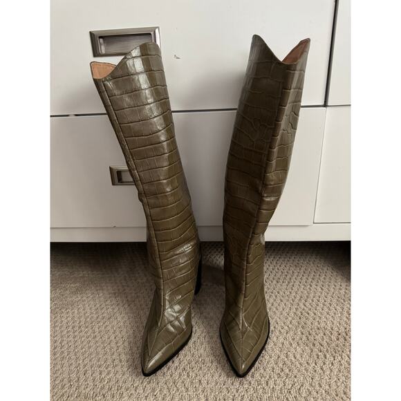 Schutz Leather Analeah croc embossed olive boots 9.5 - Picture 6 of 7
